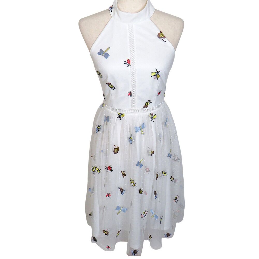 ModCloth Liza Luxe Devine Insect Fit Flare Embroidered Mesh Dress Size Small